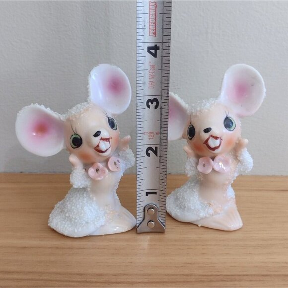 Vintage Set Of Anthropomorphic Mice Figurines Popcorn Texture Finish White Mouse - Picture 8 of 8